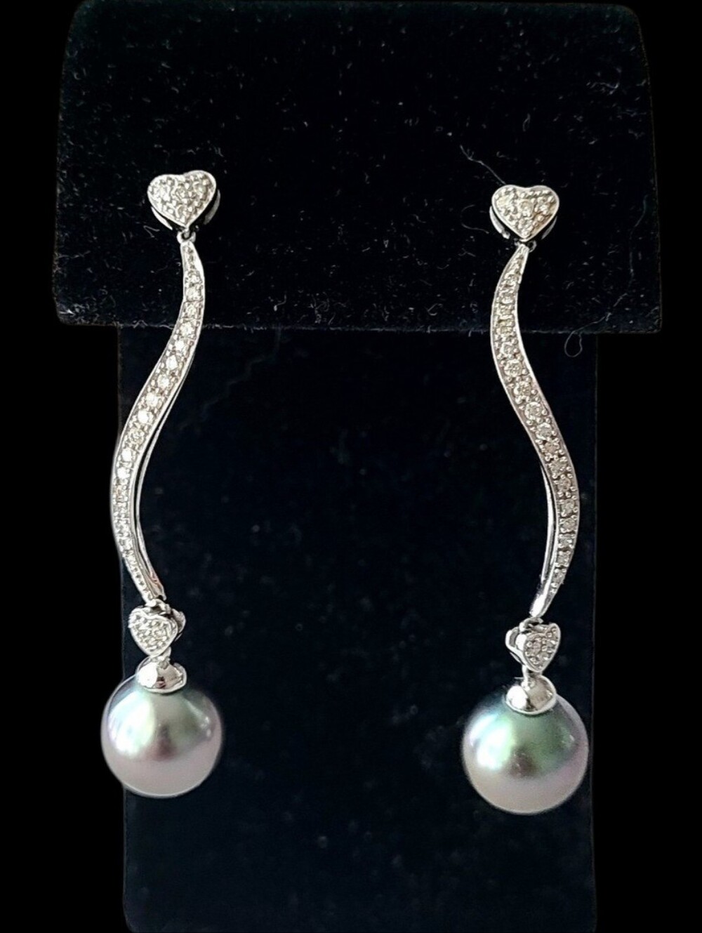 Pair of Tahitian Pearls Set in 14K White Gold Encrusted with Pave Diamond